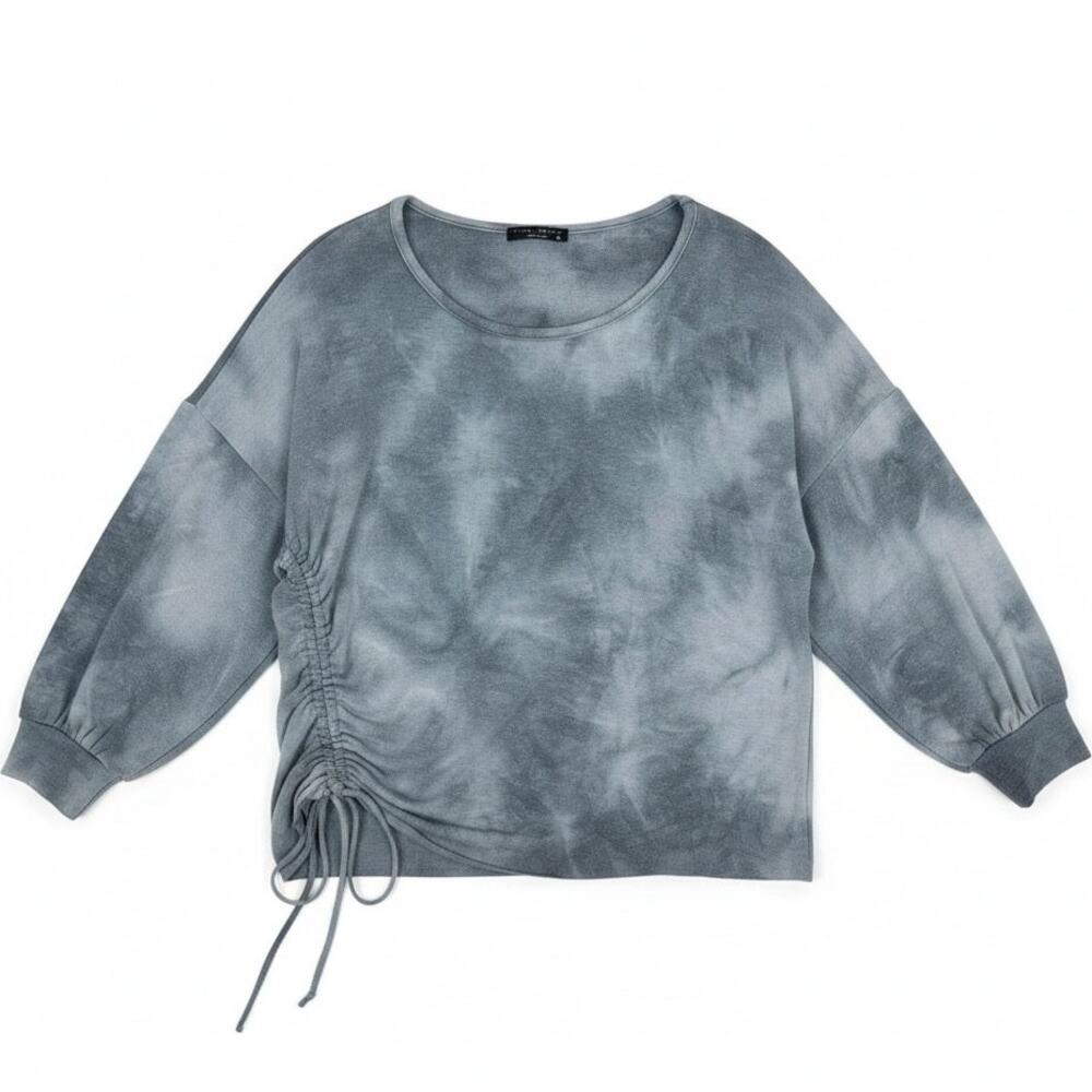 FINAL TOUCH Women's OVERSIZED PULLOVER Blue RUCHED SIDE Size LARGE